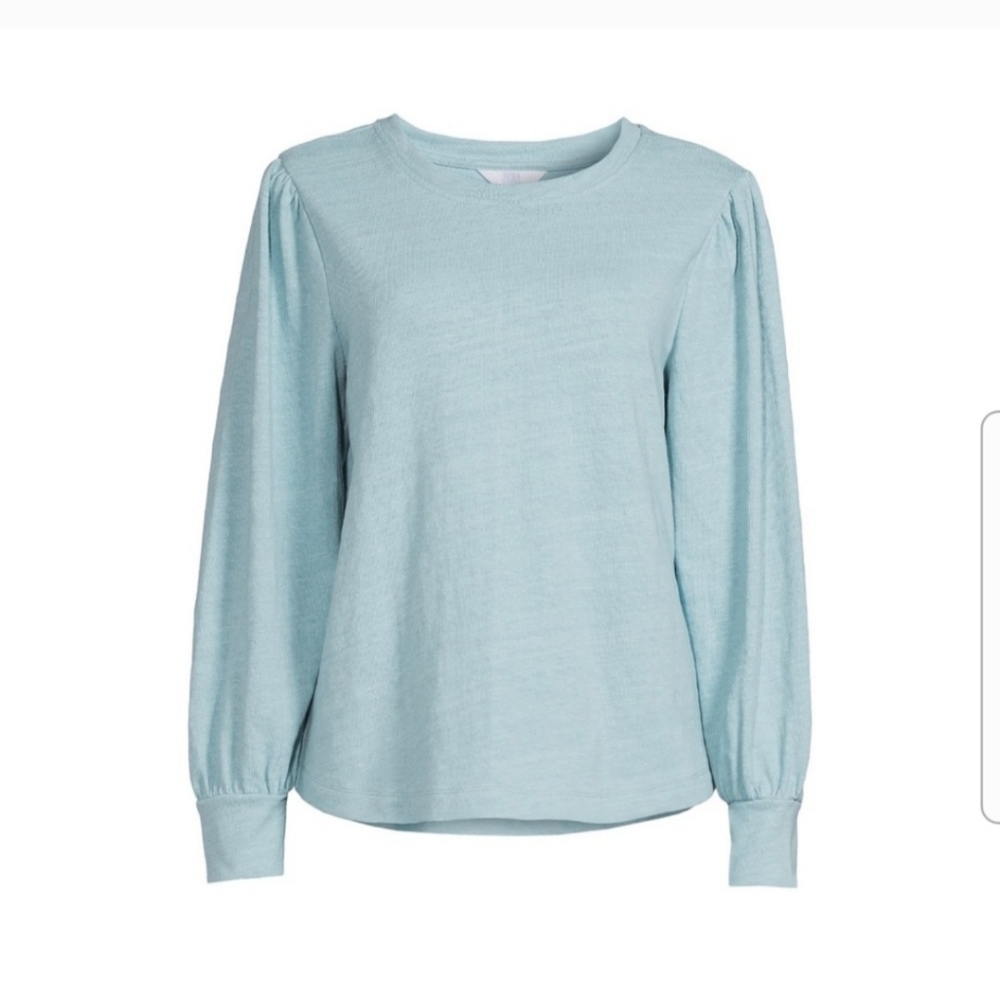 Time and Tru Puff Sleeve Top, Light Blue, Size Medium (8-10)